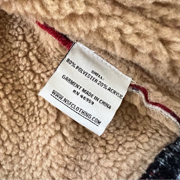 NSF Clothing Wool Plaid Red Sherpa Bomber Jacket XS - Picture 7 of 8